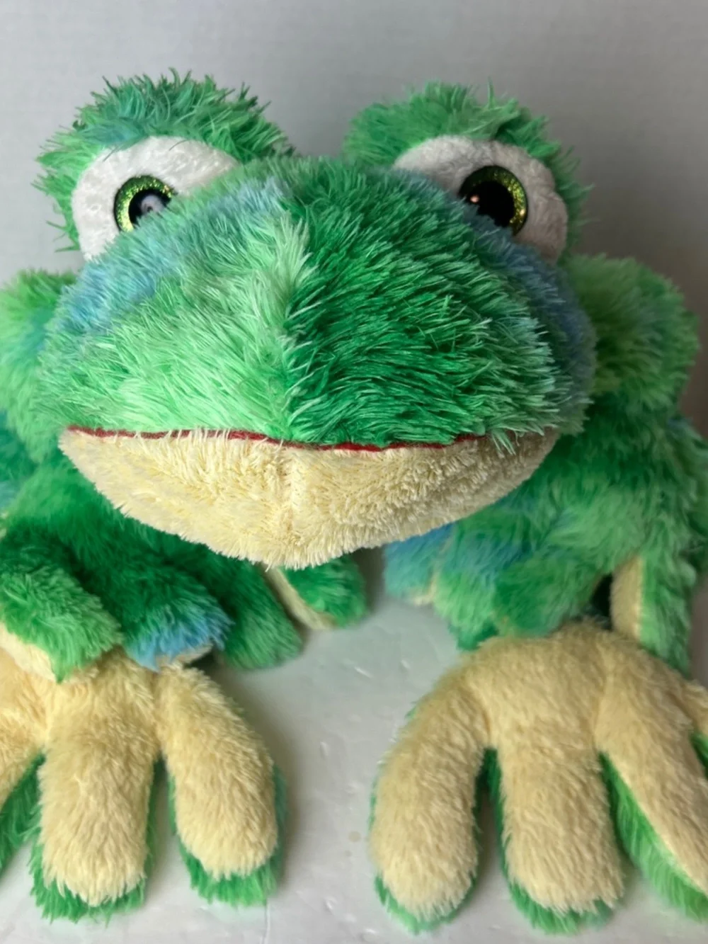 LARGE GREEN TIE DYE FROG PLUSH STUFF TOY ANIMAL FLOPPY HUGGABLE  BULGING EYES